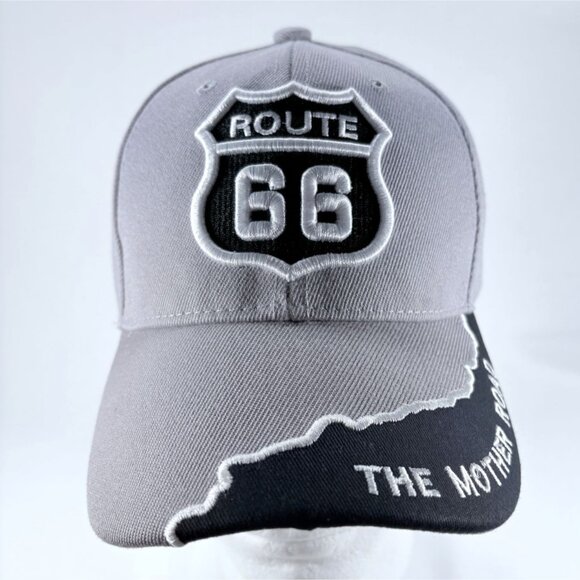 Route 66 3D Embroidered Gray and Black Strapback Baseball Cap Hat NWT - Picture 2 of 7